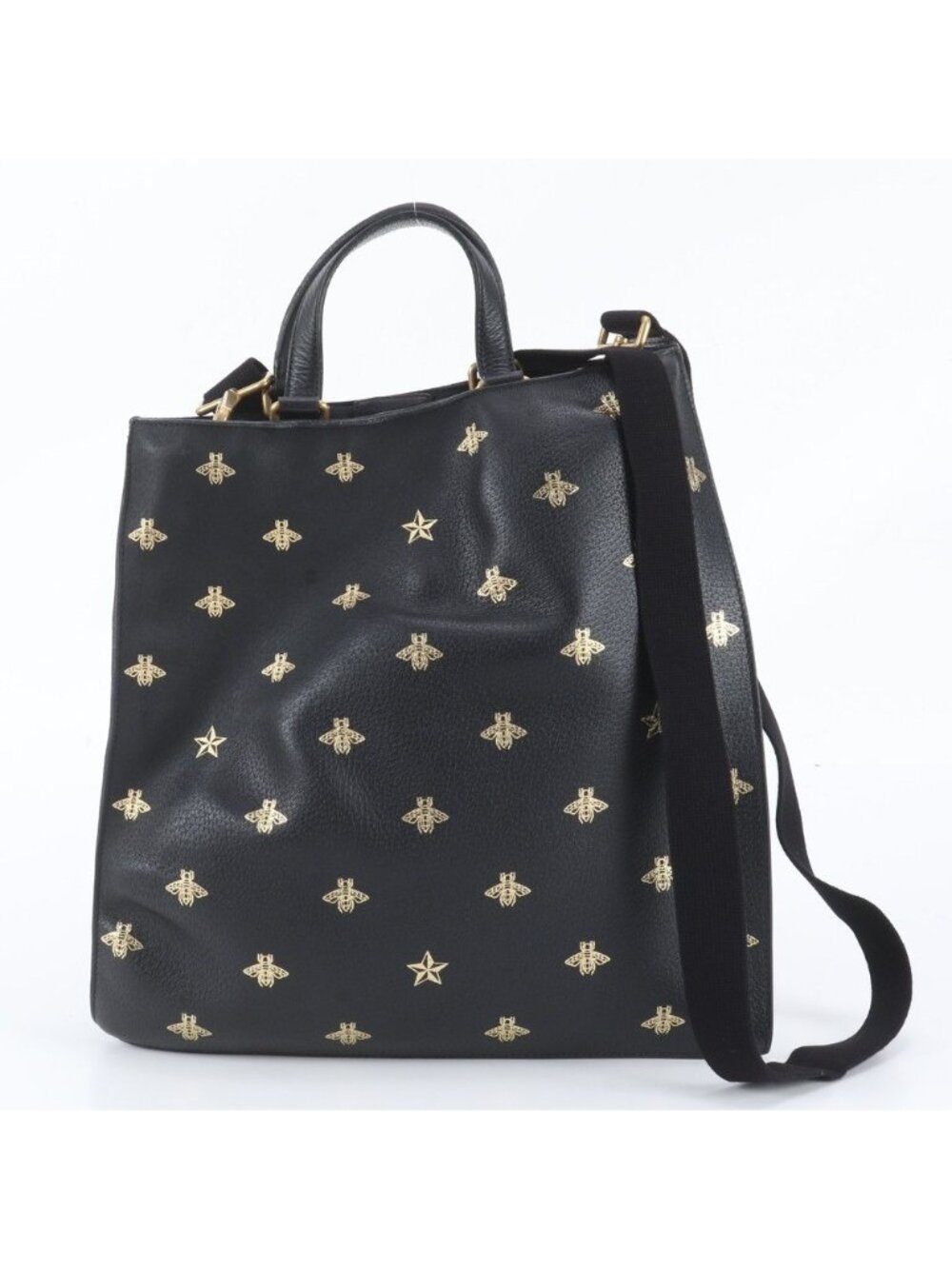 Gucci Bee Star Leather 2-Way Shoulder Bag Crossbody Messenger Tote Business